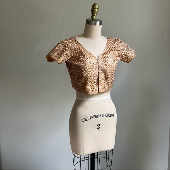 Vintage Metallic Rose Gold Crop Top Small Fairy Dainty Stiff Corset Hooks - Picture 4 of 12